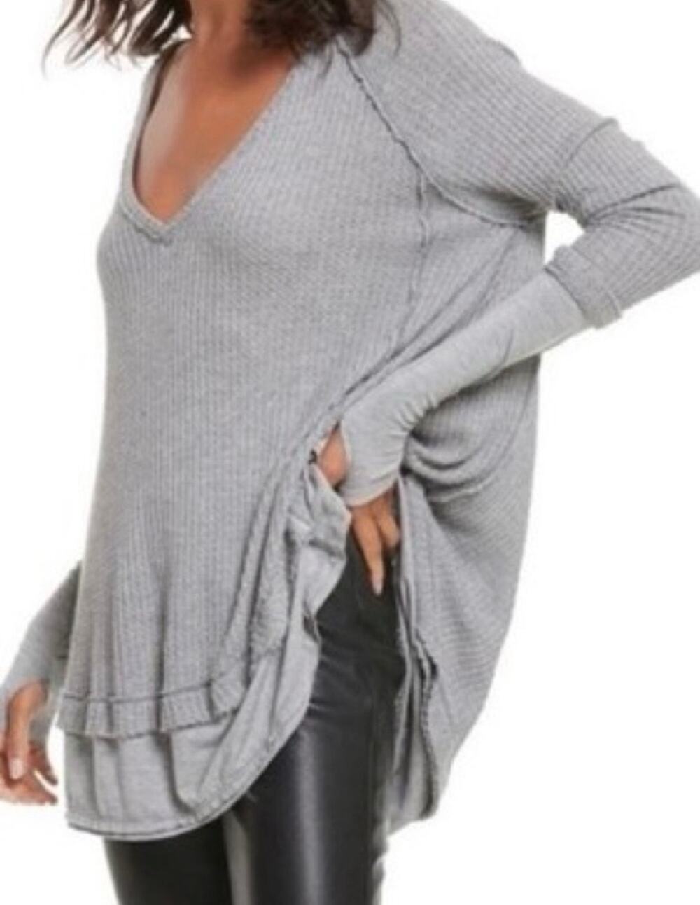 Free People We The Free Catalina Waffle Knit Swing Top Light Blue Small